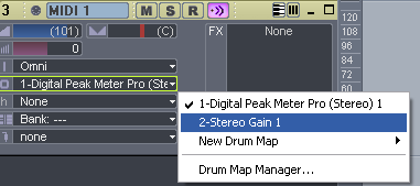 Step 08 - On a new midi track, affect the output to the gain plug-in to connect it to the DPMP (may vary according to your host version)